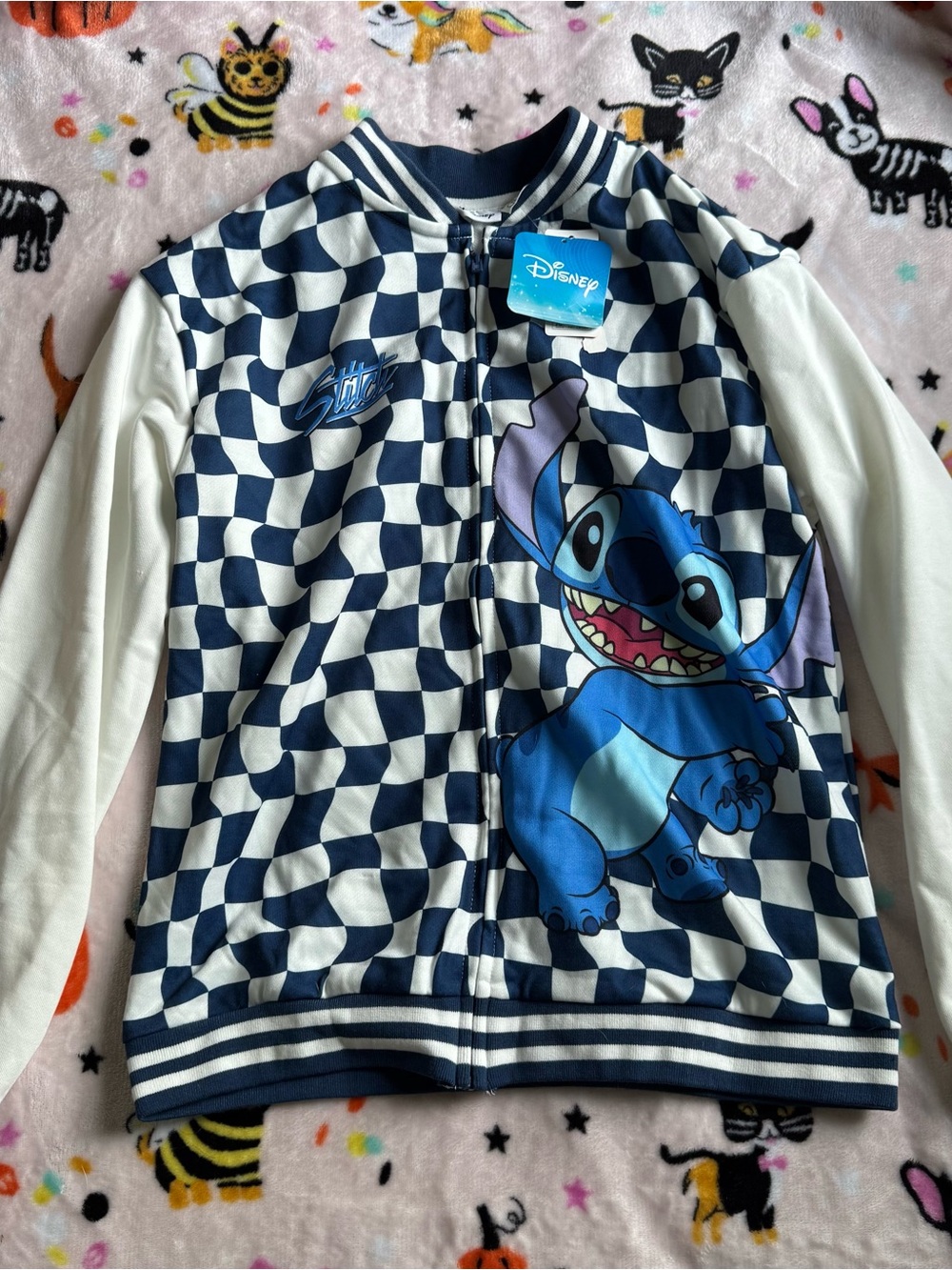 PatPat Blue & White Checkerboard Stitch Zip-Up Hoodie